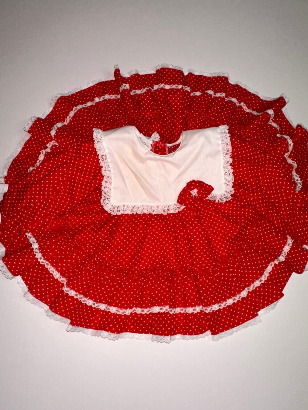 Vtg Mini World 18m Girls Dress Red White Lace Full Circle Dress Miniworld #709